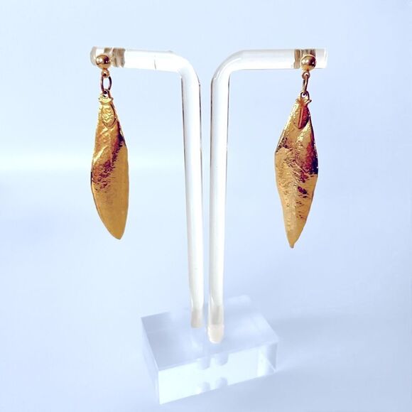 Gold Dipped Feather Drop Earrings - Picture 1 of 3